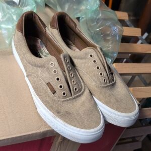 Vans Men's Beige Canvas Slip-On Sneakers